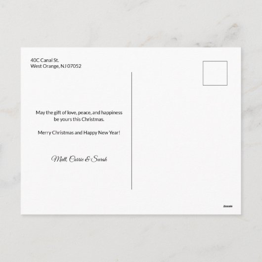 カラフルピンクポインセチアとパイン写真 シーズンポストカード (裏面)