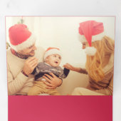 カラフルピンクポインセチアとパイン写真 三つ折りクリスマスカード (内部最初)