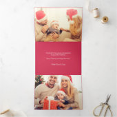 カラフルピンクポインセチアとパイン写真 三つ折りクリスマスカード (内部)