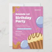 カラフルピンク1歳の招待状 招待状 (正面)