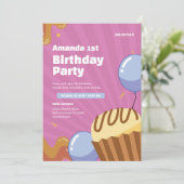 カラフルピンク1歳の招待状 招待状 (スタンド正面)