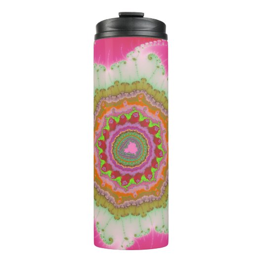 カラフルピンク、白、緑のフラクタル タンブラー (正面)