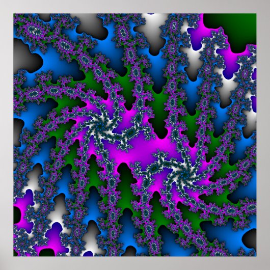 カラフルピンク、緑、青のフラクタル ポスター (正面)