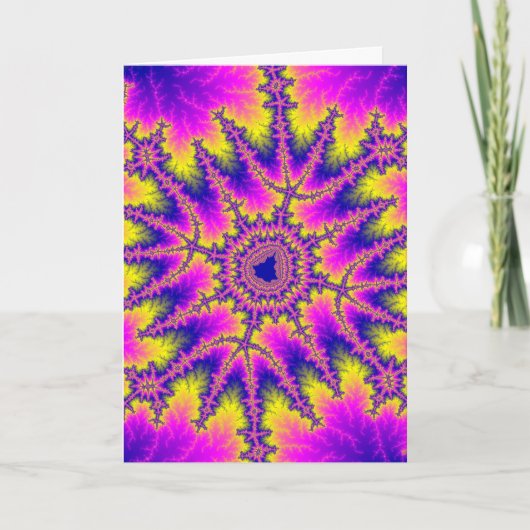 カラフルピンク、黄、青のフラクタル カード (正面)