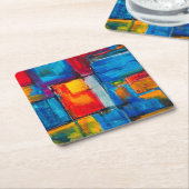 カラフルファインアート抽象芸術油彩画 スクエアペーパーコースター (アングル)