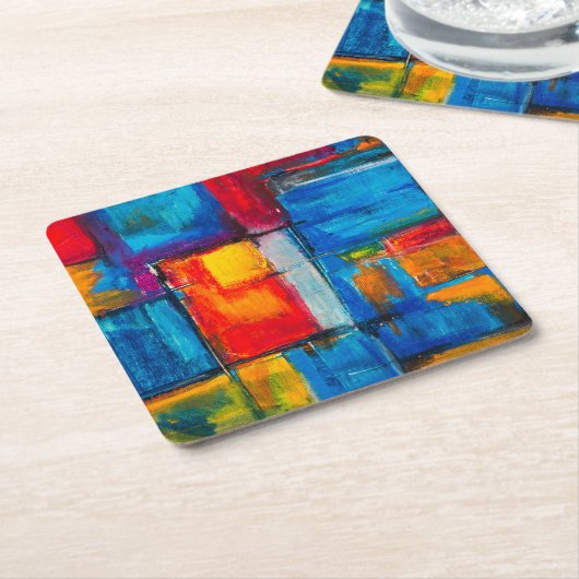 カラフルファインアート抽象芸術油彩画 スクエアペーパーコースター (アングル)