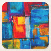 カラフルファインアート抽象芸術油彩画 スクエアペーパーコースター (正面)