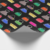 カラフルファッションプルズ – 黒バックグラウンド ラッピングペーパー (角)