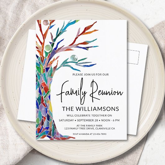 カラフルファミリーツリーファミリー懇親会 インビテーションポストカード