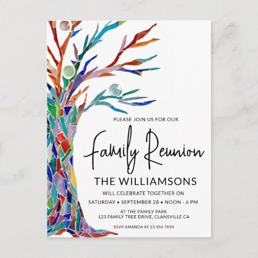 カラフルファミリーツリーファミリー懇親会 インビテーションポストカード (正面)