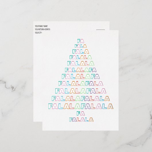 カラフルファンキーおもしろいFA LA LA季節銀金ゴールド 箔シーズンポストカード (正面/裏面)