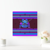 カラフルファンキーカエルの青い紫のおもしろい贈り物 スクエア壁時計 (ホーム)