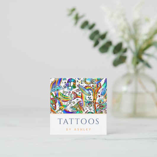 カラフルファンキーサイケデリックTattooアーティスモダント スクエア名刺 (スタンド正面)