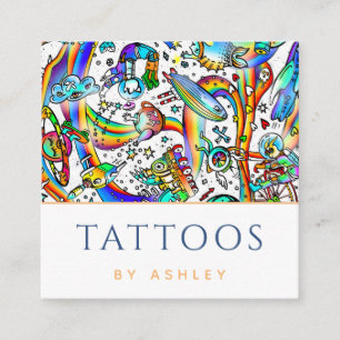 カラフルファンキーサイケデリックTattooアーティスモダント スクエア名刺