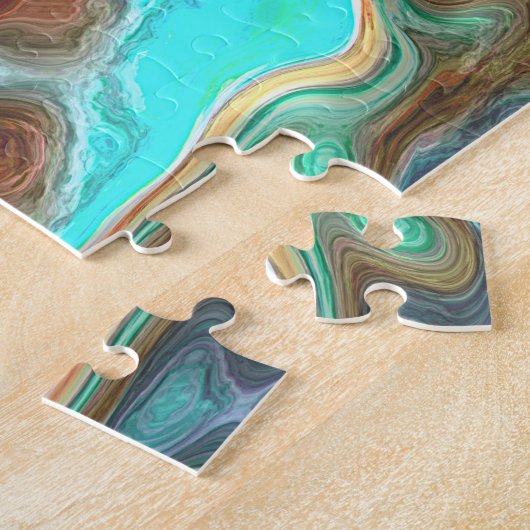 カラフルファンキーフェイクぼやけ3D波のアートパターン ジグソーパズル (側面)