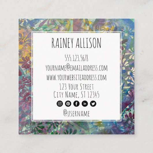 カラフルファンキー芸術的スタイル スクエア名刺 (裏面)