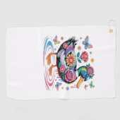 カラフルファンタジーアヒル（花と蝶） ゴルフタオル (横)