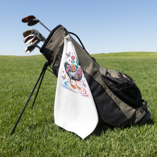 カラフルファンタジーアヒル（花と蝶） ゴルフタオル (グリーン)