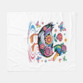 カラフルファンタジーアヒル（花と蝶） フリースブランケット (正面(横))