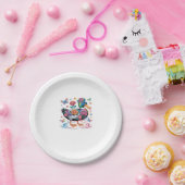 カラフルファンタジーアヒル（花と蝶） ペーパープレート (パーティー)