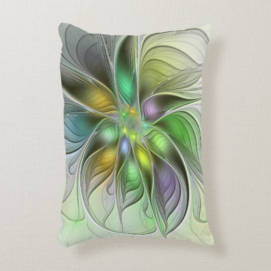 カラフルファンタジーフラワーモダン抽象芸術フラクタル アクセントクッション (正面(垂直))