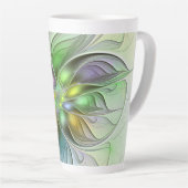 カラフルファンタジーフラワーモダン抽象芸術フラクタル カフェラテマグ (右アングル)