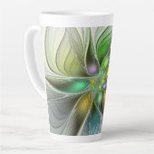 カラフルファンタジーフラワーモダン抽象芸術フラクタル カフェラテマグ (左アングル)