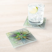 カラフルファンタジーフラワーモダン抽象芸術フラクタル ガラスコースター (アングル)