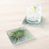 カラフルファンタジーフラワーモダン抽象芸術フラクタル ガラスコースター (アングル)