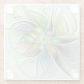 カラフルファンタジーフラワーモダン抽象芸術フラクタル ガラスコースター (裏面)