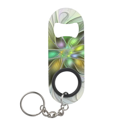 カラフルファンタジーフラワーモダン抽象芸術フラクタル キーホルダー栓抜き (正面)