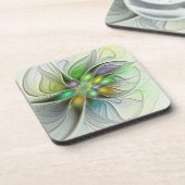 カラフルファンタジーフラワーモダン抽象芸術フラクタル コースター (左側)