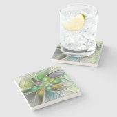 カラフルファンタジーフラワーモダン抽象芸術フラクタル ストーンコースター (横)