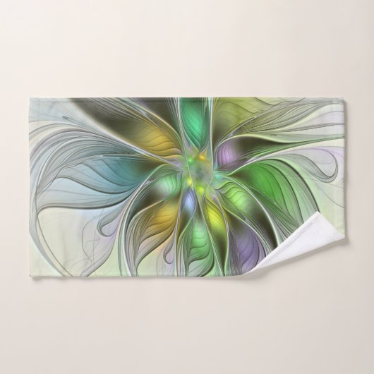 カラフルファンタジーフラワーモダン抽象芸術フラクタル バスタオルセット (ハンドタオル)