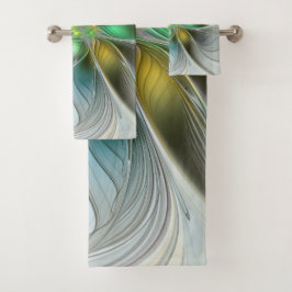 カラフルファンタジーフラワーモダン抽象芸術フラクタル バスタオルセット