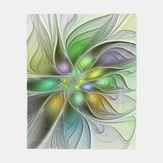 カラフルファンタジーフラワーモダン抽象芸術フラクタル フリースブランケット (正面)