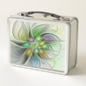 カラフルファンタジーフラワーモダン抽象芸術フラクタル メタルランチボックス (裏面)