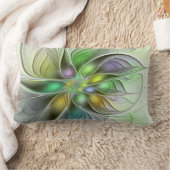 カラフルファンタジーフラワーモダン抽象芸術フラクタル ランバークッション (ブランケット)