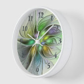 カラフルファンタジーフラワーモダン抽象芸術フラクタル 壁時計 (傾斜)