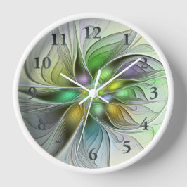 カラフルファンタジーフラワーモダン抽象芸術フラクタル 壁時計