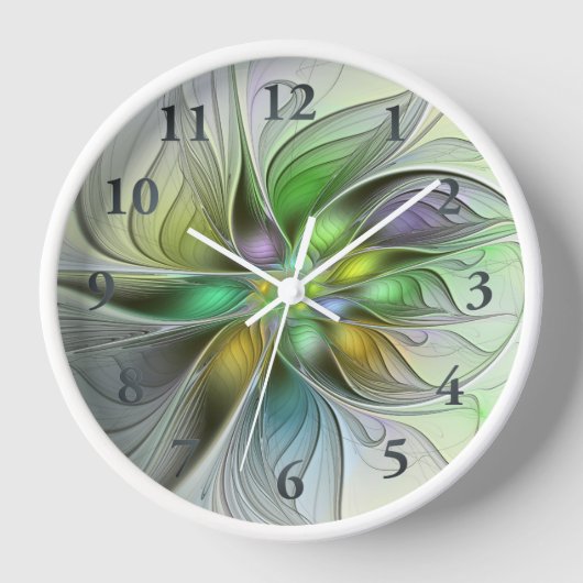 カラフルファンタジーフラワーモダン抽象芸術フラクタル 壁時計 (正面)