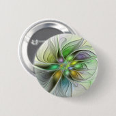カラフルファンタジーフラワーモダン抽象芸術フラクタル 缶バッジ (正面&裏面)