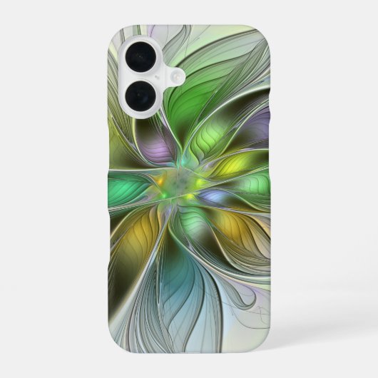 カラフルファンタジーフラワーモダン抽象芸術フラクタル iPhone 16ケース (裏面)