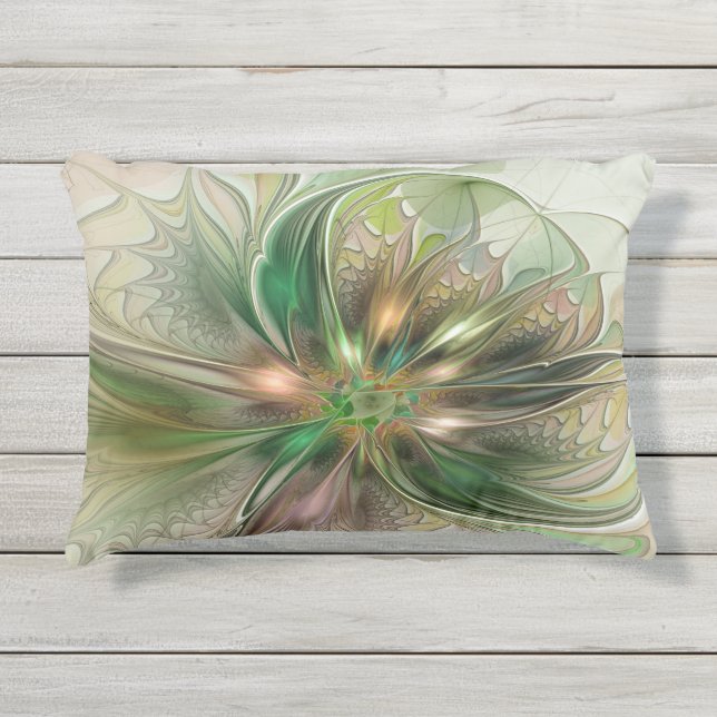 カラフルファンタジーモダン抽象芸術フラクタル花 アウトドアクッション (正面)