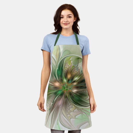 カラフルファンタジーモダン抽象芸術フラクタル花 エプロン (着用した状態)