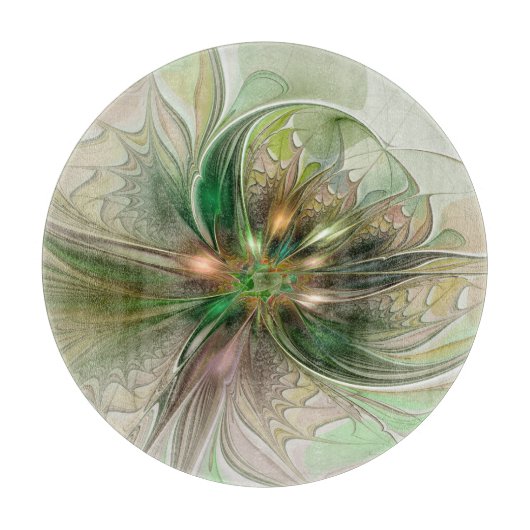 カラフルファンタジーモダン抽象芸術フラクタル花 カッティングボード (正面)