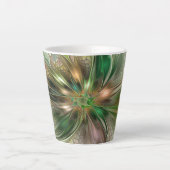 カラフルファンタジーモダン抽象芸術フラクタル花 カフェラテマグ (正面)