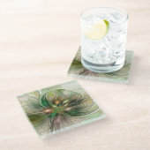 カラフルファンタジーモダン抽象芸術フラクタル花 ガラスコースター (アングル)