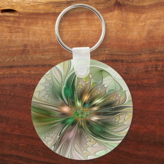 カラフルファンタジーモダン抽象芸術フラクタル花 キーホルダー (裏面)