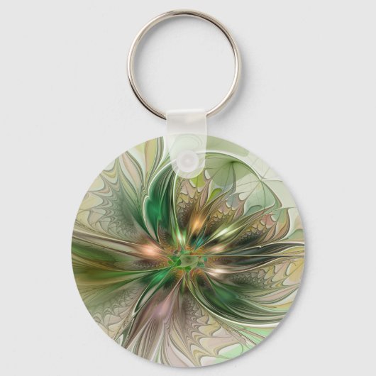 カラフルファンタジーモダン抽象芸術フラクタル花 キーホルダー (裏面)